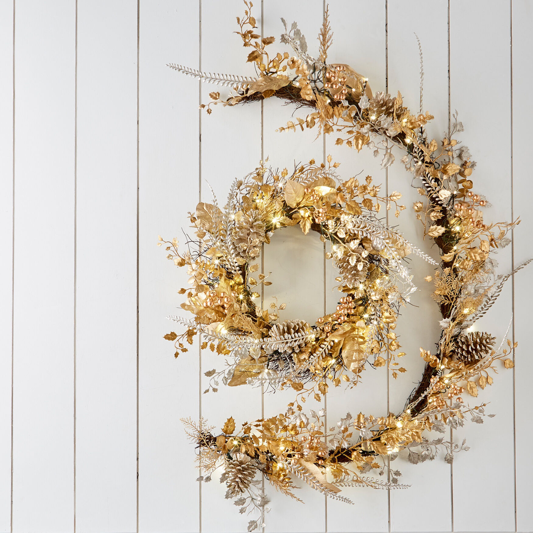 Pre-Lit Gold & Silver Wreath | Brylane Home