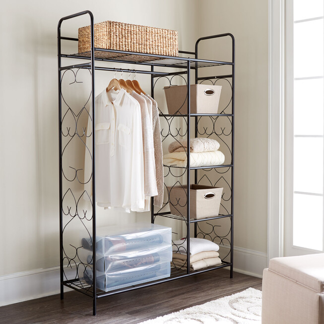 At Home 60 Wardrobe Closet Pop Up Storage Clothes hanging Rack outside  pockets