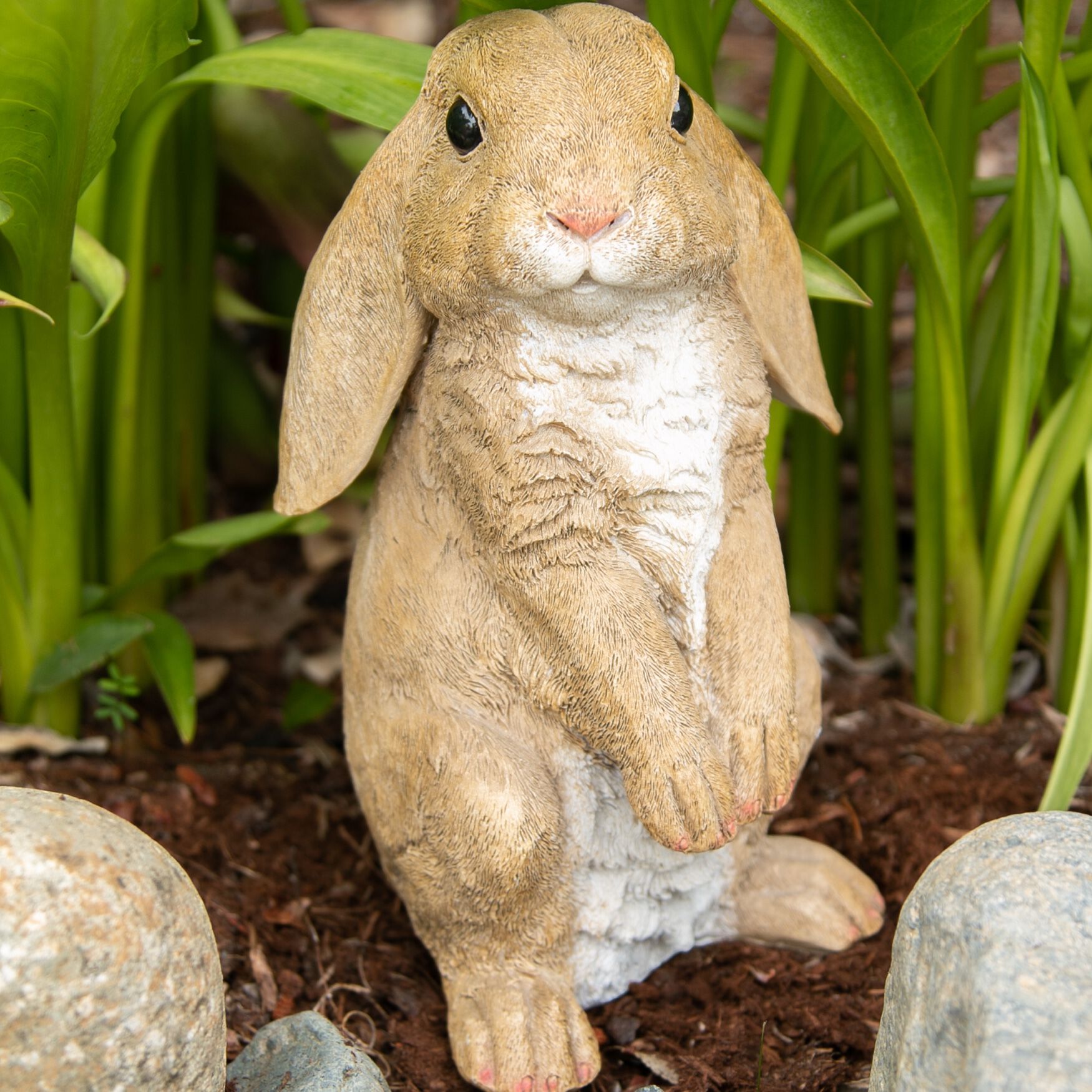 Simple Curious Rabbit Garden Statue, Brown | Brylane Home