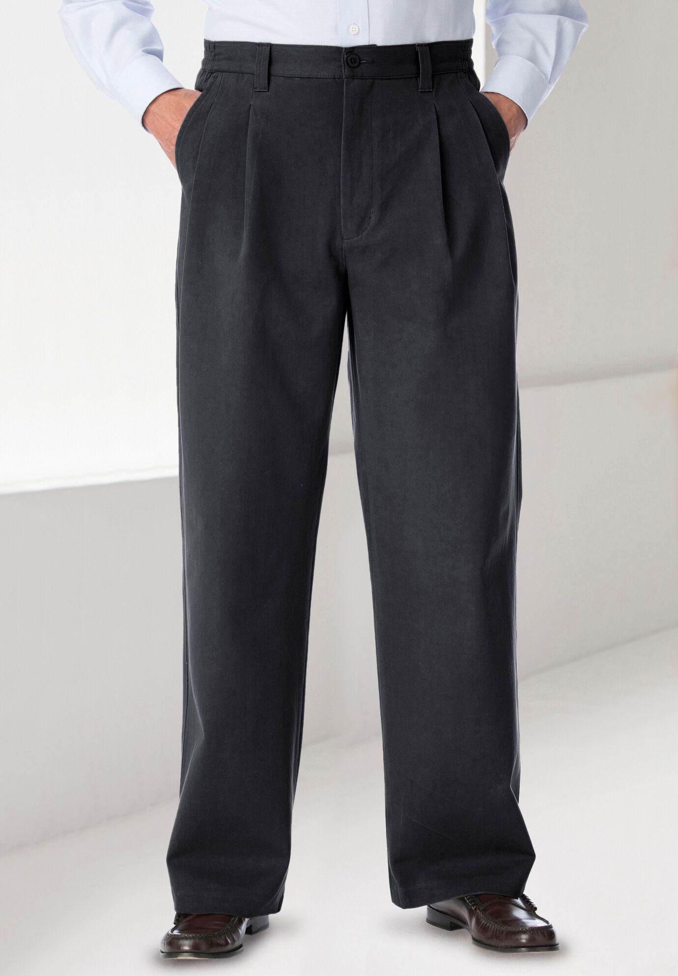 Wrinkle-Free Double-Pleat Pant with Side-Elastic Waist | Brylane Home