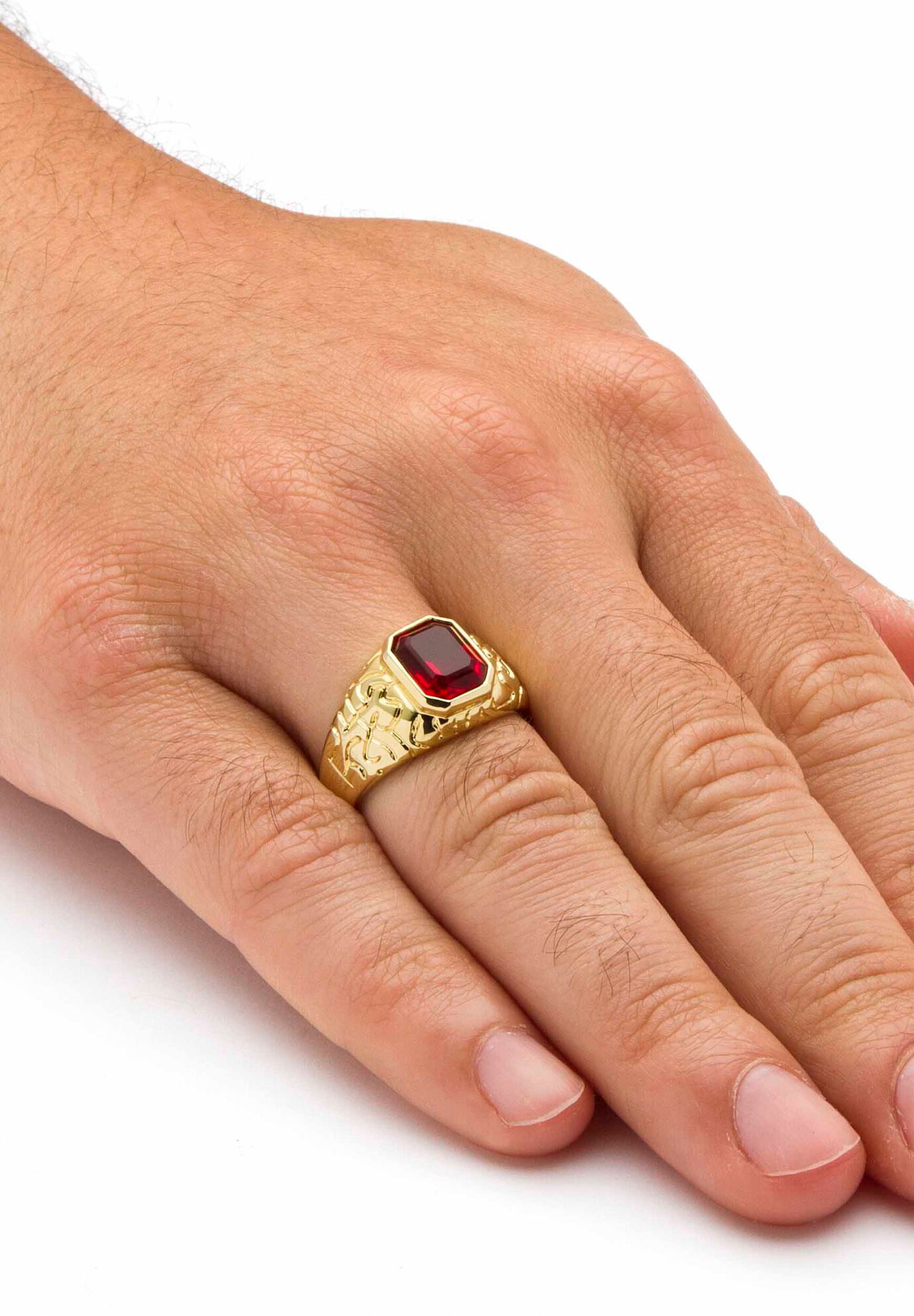 Mens gold ring with deals red ruby