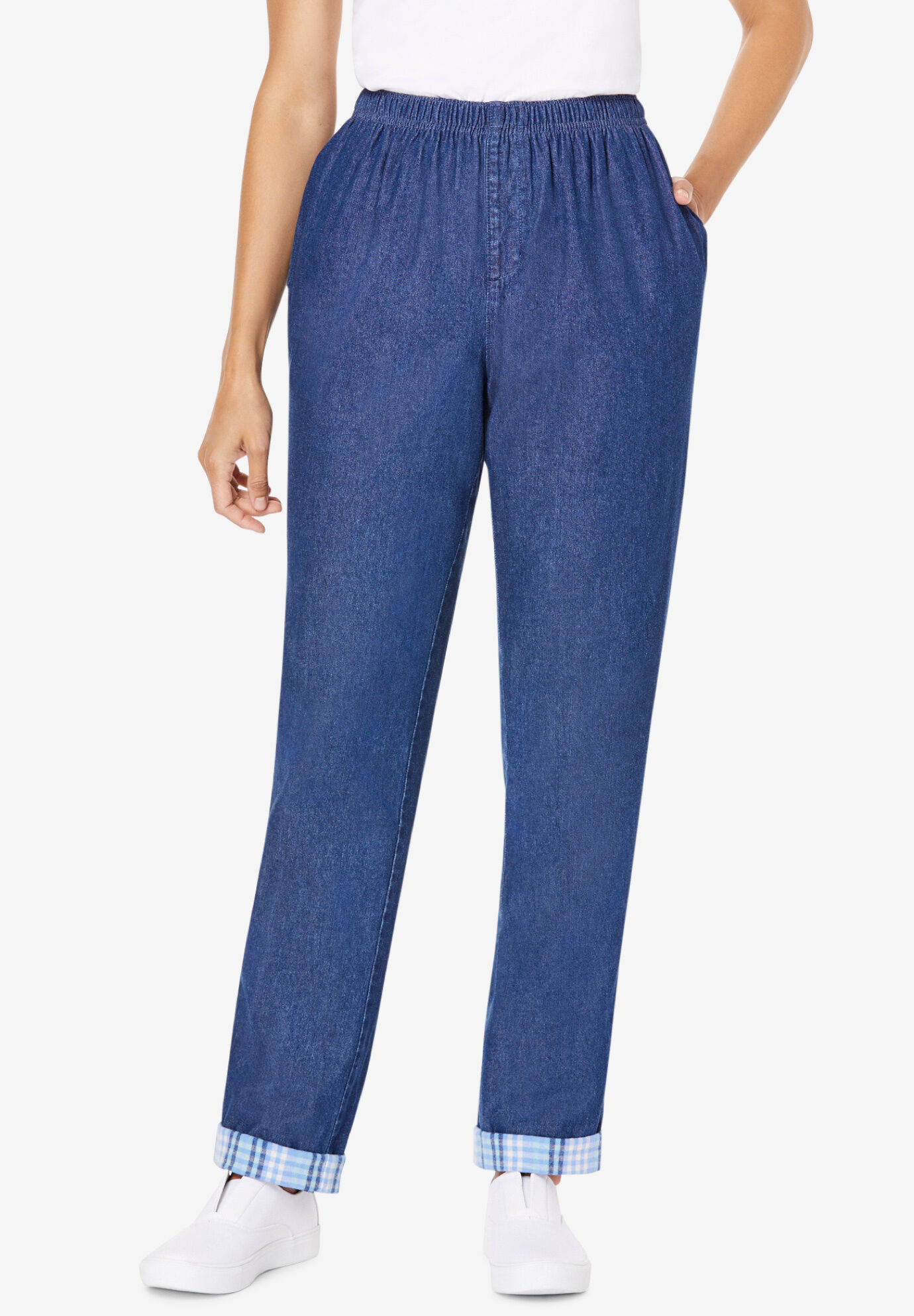 Elastic-Waist Cotton Straight Leg Pant with Flannel Lining