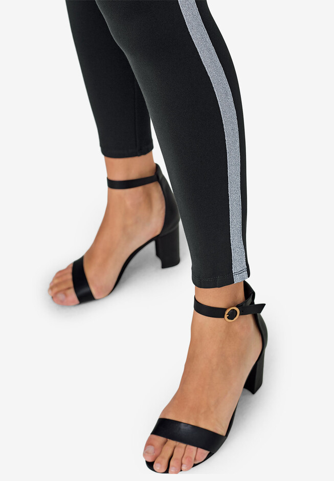 Ellos Women's Plus Size Glitter Side Stripe Ponte Leggings - 14/16