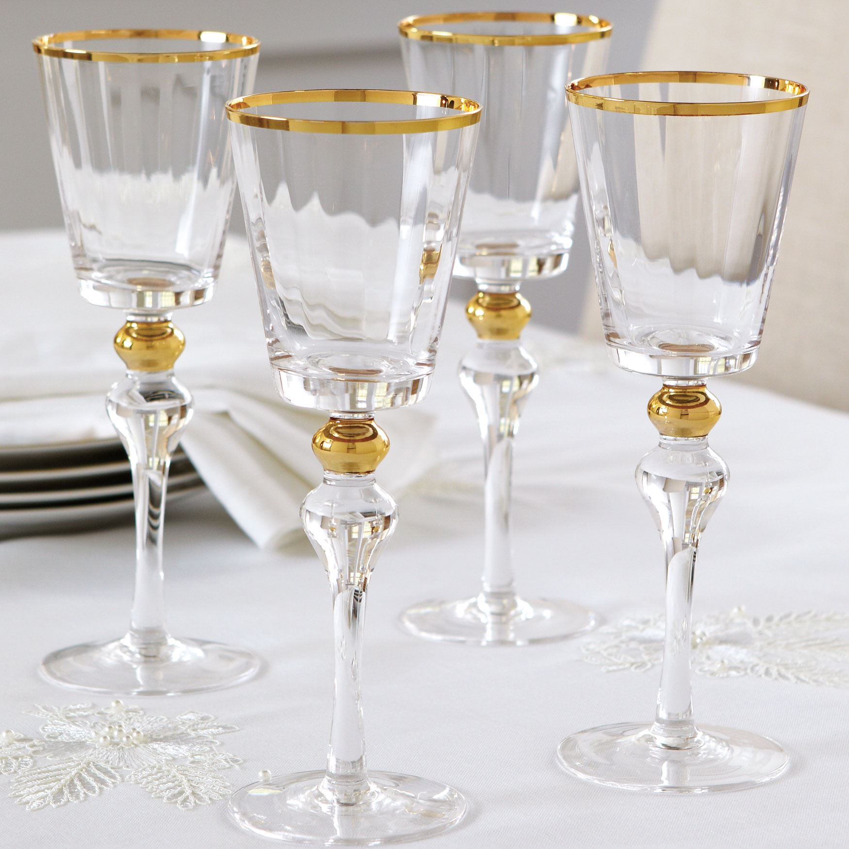 Gold Rim Wine Glasses, Set of 4| Dining & Entertaining | Brylane Home