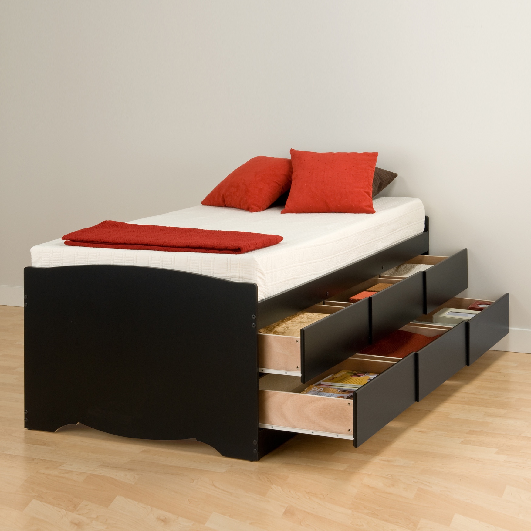 prepac queen 12 drawers tall platform storage bed black