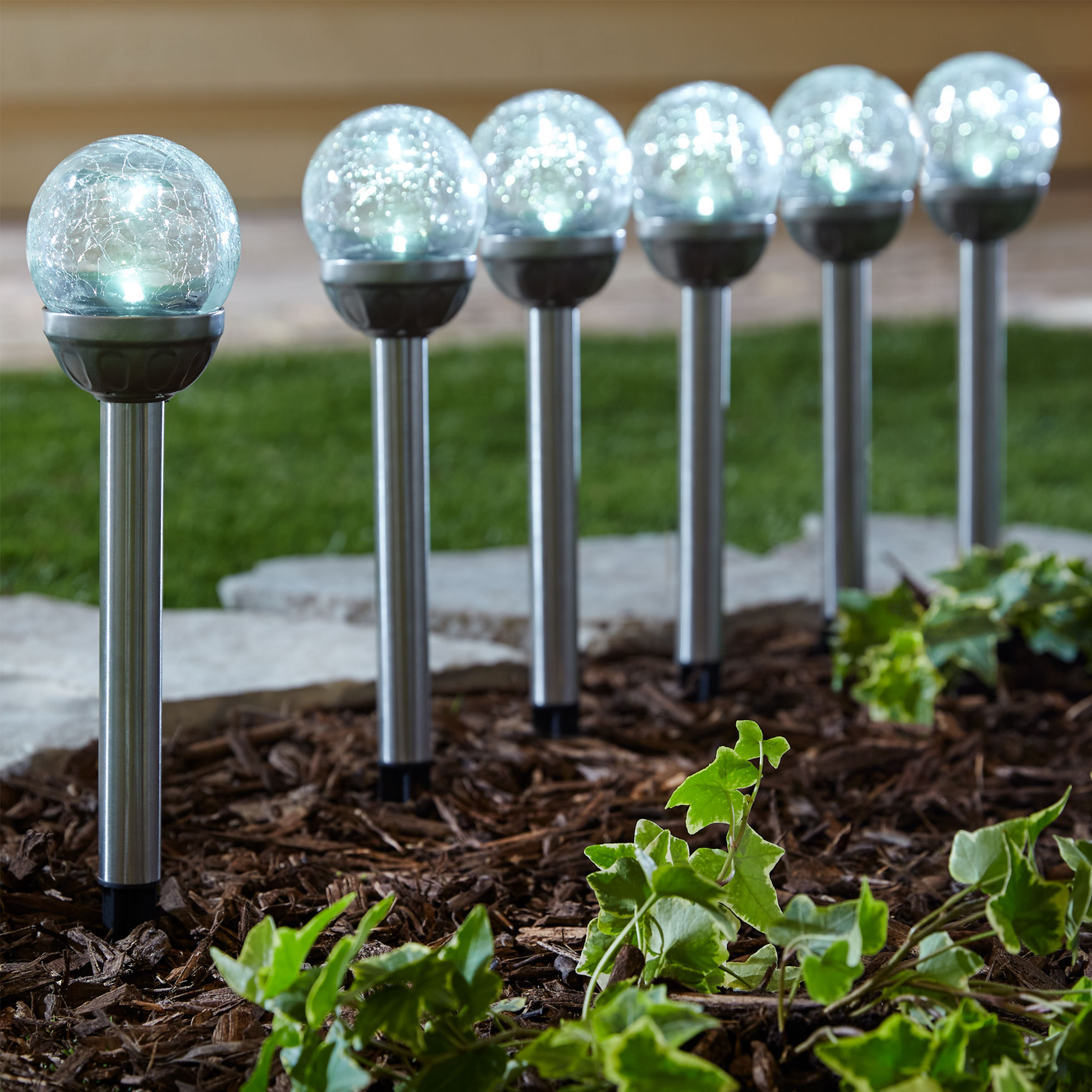 Solar Crackle Ball Lights, Set of 6| Outdoor Lighting | Brylane Home