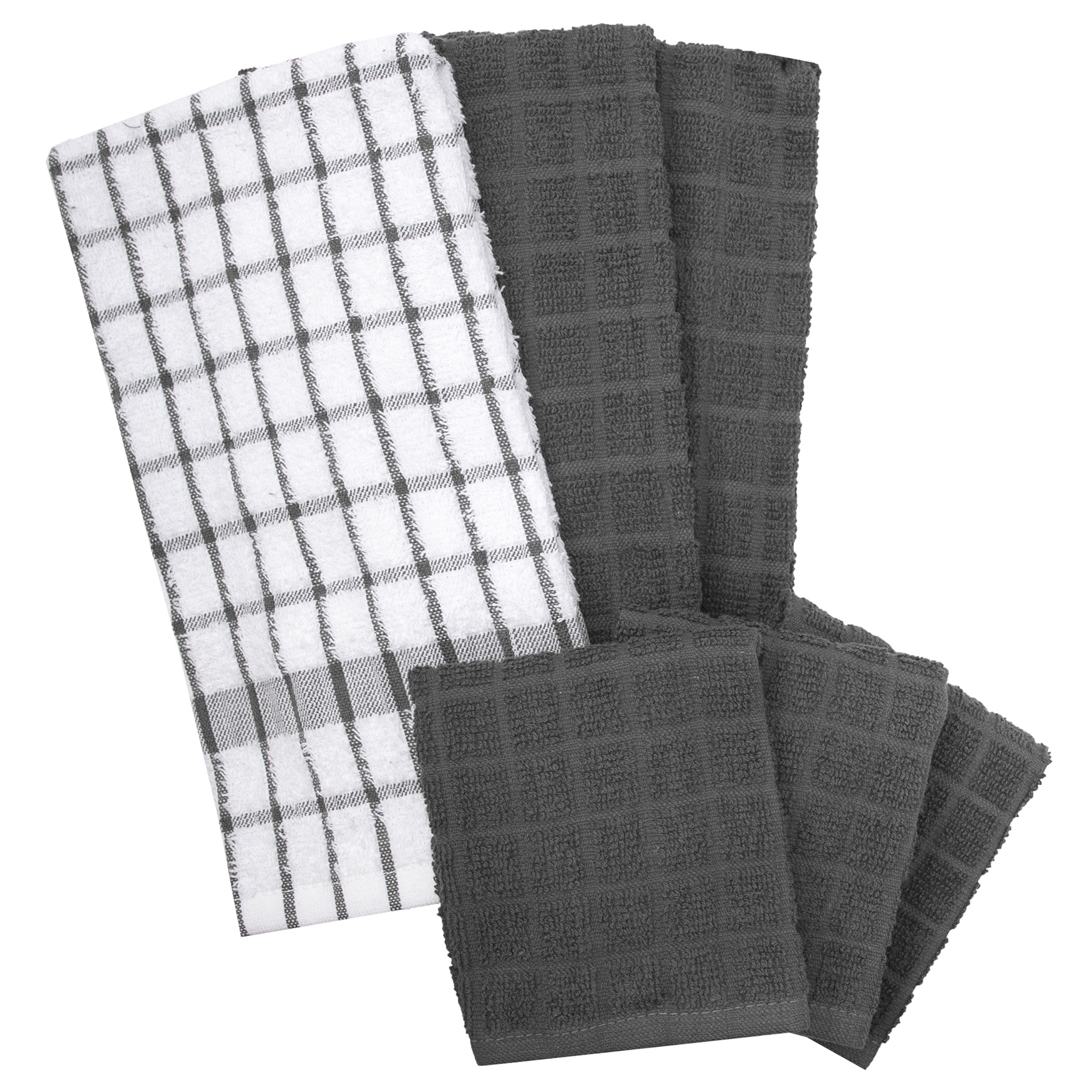 Ritz Gray Cotton Terry Horizontal Stripe Bar Mop Dish Cloth Set of 6