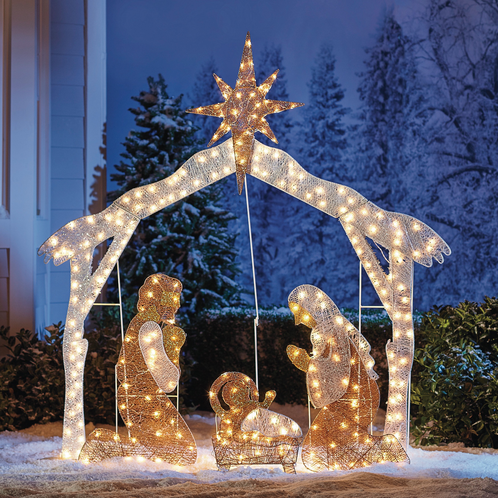 lighted crystal nativity set