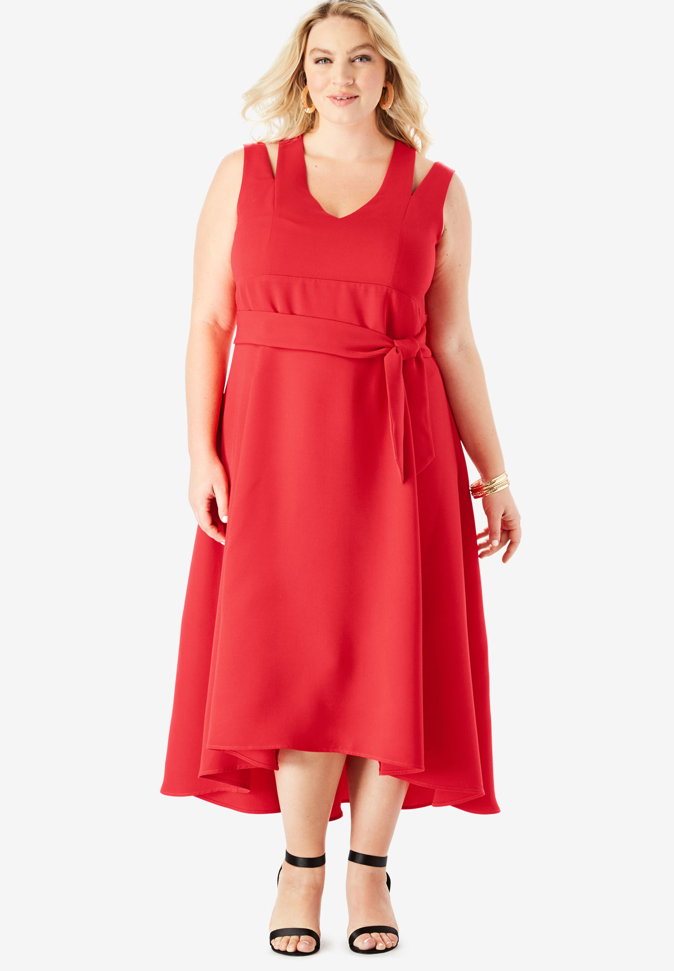 Sleeveless Fit & Flare Dress with High-Low Hem | Brylane Home